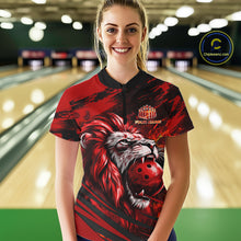 Load image into Gallery viewer, Black and Red Lion Bowling Polo, 1/4 Zip Jersey for Women, Lion Bowling Team League shirts NQS11572