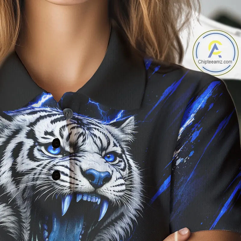 Black and Blue Lightning thunder Tiger Golf Polo shirts for Women custom Tiger team golf shirts NQS11574