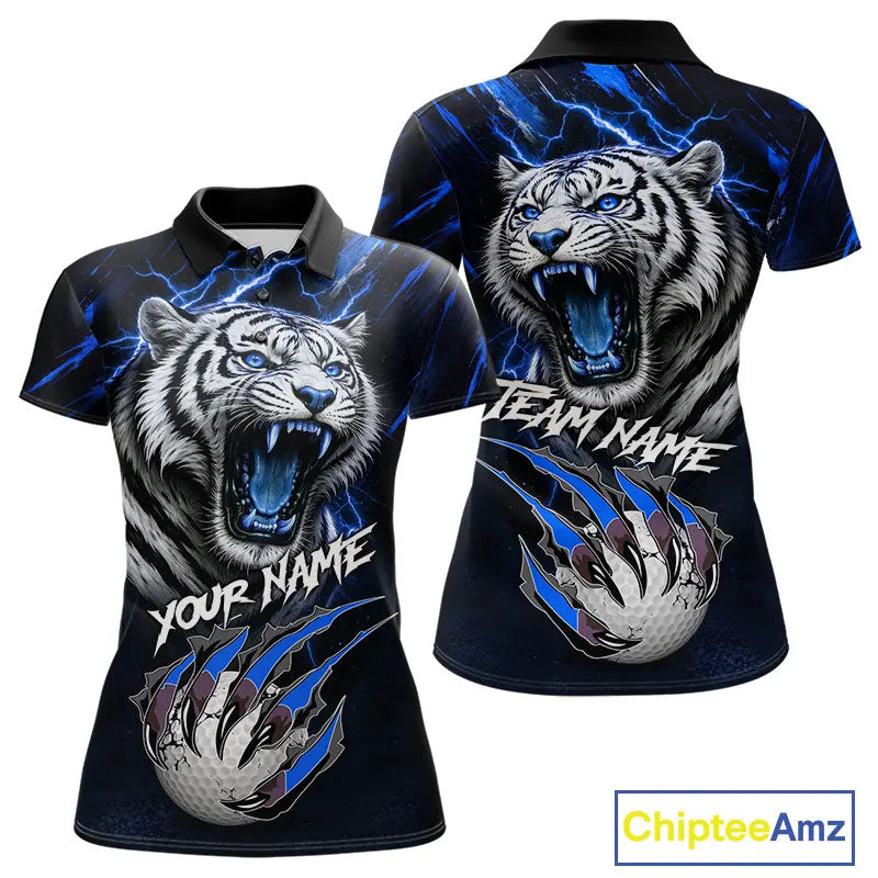 Black and Blue Lightning thunder Tiger Golf Polo shirts for Women custom Tiger team golf shirts NQS11574