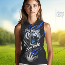Load image into Gallery viewer, Black and Blue Lightning thunder Tiger Sleeveless Golf Polo shirts custom Tiger team golf shirts NQS11574