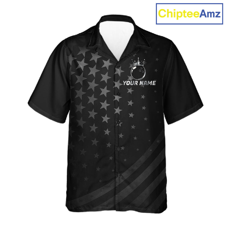 Custom Black American Flag Bowling Team Button-up Shirt, Personalized patriotic Bowling Shirts NQS11706