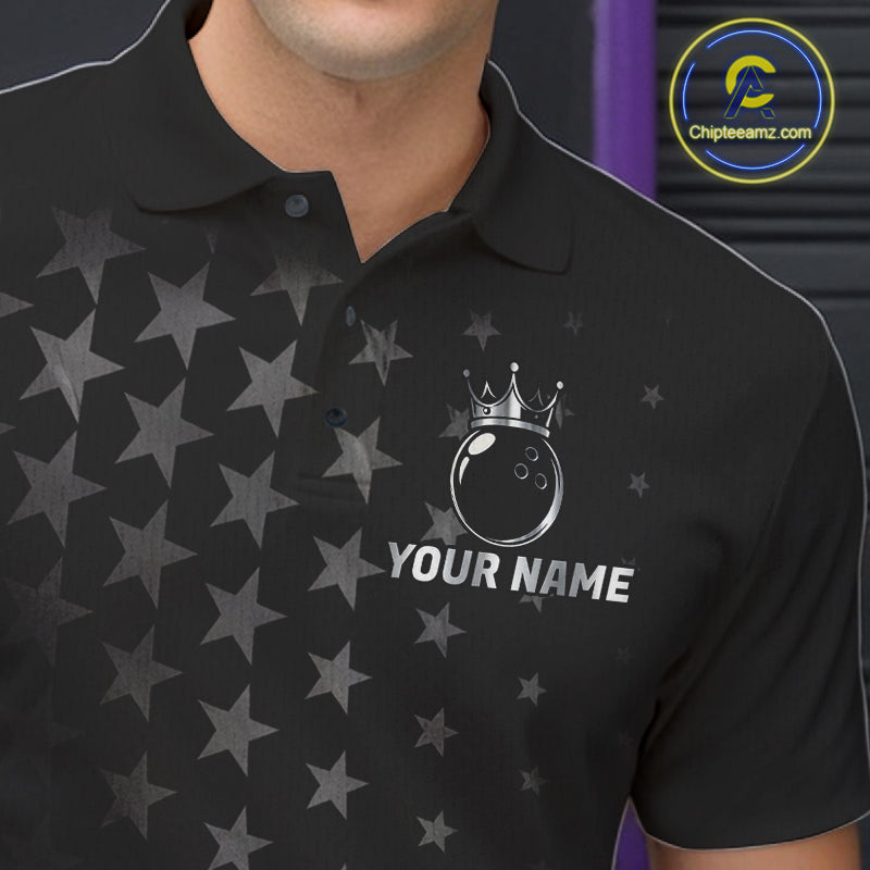 Custom Black American Flag Bowling Team Shirts For Men, Personalized patriotic Bowling League Shirts NQS11706