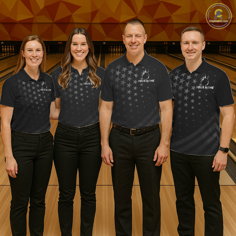 Custom Black American Flag Bowling Team Shirts For Men, Personalized patriotic Bowling League Shirts NQS11706