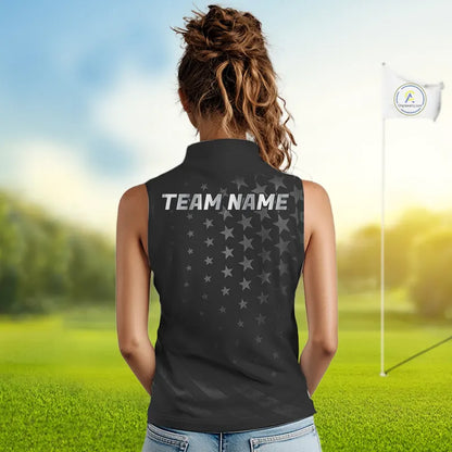 Custom Black American Flag Sleeveless Golf Polo shirt, Personalized patriotic Ladies Golf top NQS11707