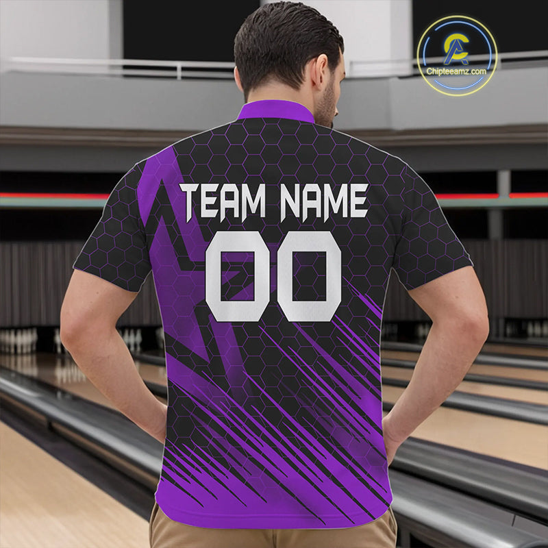 Black And Purple Custom Bowling Polo, Quarter Zip Shirts For Men, Bowling Team League Jersey NQS9811
