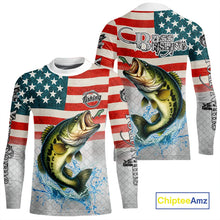 Load image into Gallery viewer, American Flag Largemouth Bass Fishing Custom Bass Fishing tournament Shirt, patriotic Bass jersey NQS10981