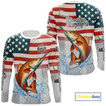 Load image into Gallery viewer, American Flag Redfish Puppy Drum Fishing Custom Redfish Fishing tournament Shirt patriotic jersey NQS10982