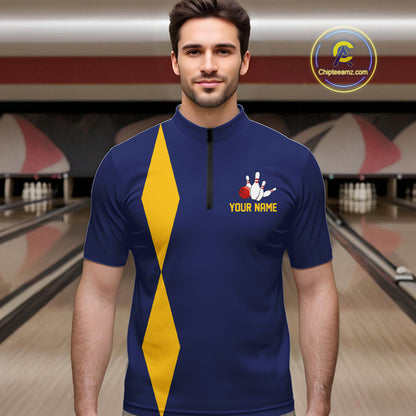 Personalized Yellow and Blue Retro Bowling Shirts For Men custom vintage bowling team jerseys NQS11165