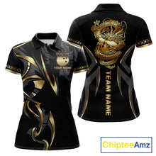 Load image into Gallery viewer, Black and Gold Dragon Bowling ball Polo, Quarter Zip Shirts for Women Custom Bowling Team jerseys NQS11579