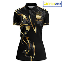Load image into Gallery viewer, Black and Gold Dragon Bowling ball Polo, Quarter Zip Shirts for Women Custom Bowling Team jerseys NQS11579