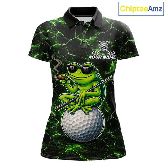 Black & Green Funny Frog Golf Polo shirts for Women Custom team golf shirts, ladies golf clothes NQS11584