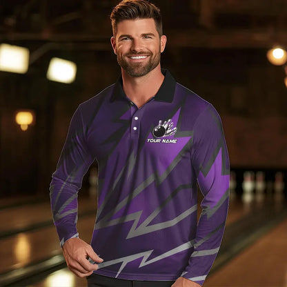 Purple Lightning Thunder Storm Team bowling shirts for Men custom bowling Polo, Quarter zip jerseys NQS9625