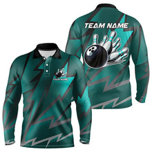 Load image into Gallery viewer, Cyan Blue Lightning Thunder Storm Team bowling shirts for Men custom bowling Polo, Quarter zip jerseys NQS9626