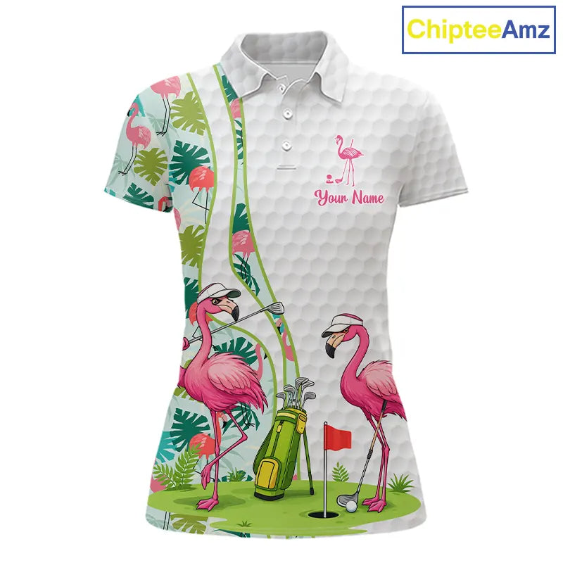 Funny Pink Flamingo Golf polo shirt for Women custom tropical monstera leaf pattern golf shirts NQS11713