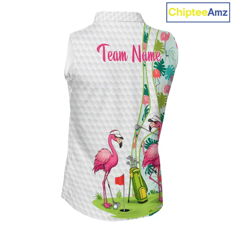 Funny Pink Flamingo Sleeveless Golf polo shirt custom tropical monstera leaf pattern golf shirts NQS11713