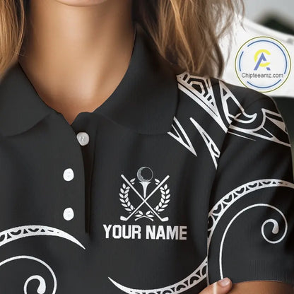 Black and White Tribal Pattern Golf Ball Women Golf Polo Shirts custom unique ladies golf apparel NQS9821