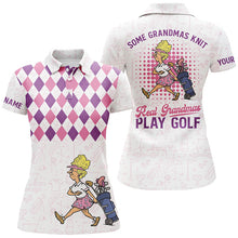 Load image into Gallery viewer, Women's golf polo shirts custom name pink argyle pattern some grandmas knit real grandmas play golf NQS6068