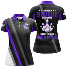 Load image into Gallery viewer, Purple &amp; black Women bowling shirts Custom you won't believe what I can do with 2 fingers and a thumb NQS8839