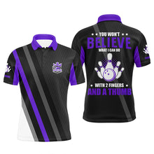 Load image into Gallery viewer, Purple &amp; black Mens bowling shirts Custom you won't believe what I can do with 2 fingers and a thumb NQS8839