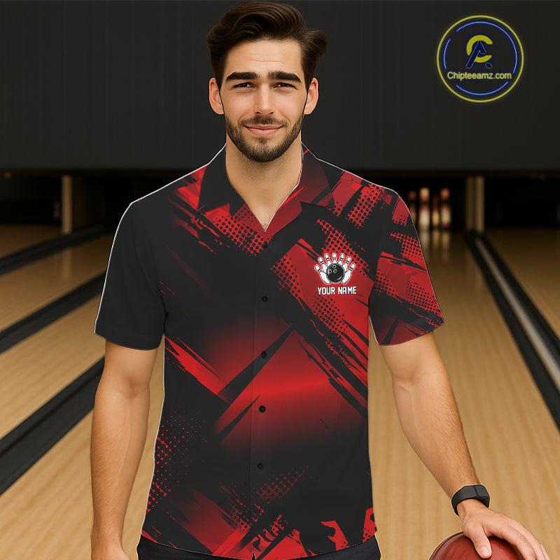 Black and Red Camo Bowling Hawaiian Shirt Custom Bowling Team League Button up shirt NQS11175