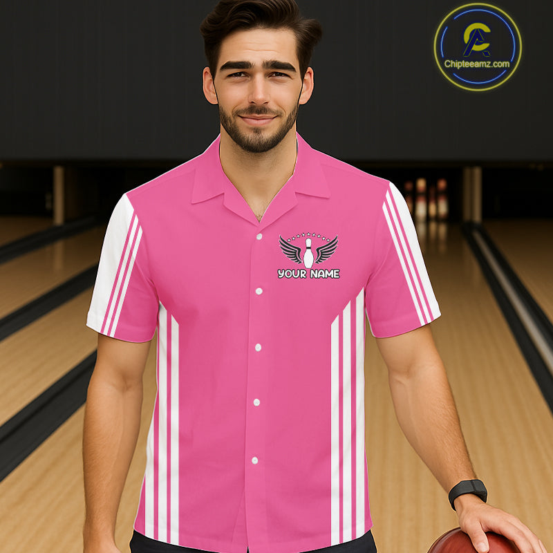Custom Retro Pink Bowling Button-up Shirts, Team Bowling Hawaiian League jerseys NQS11589
