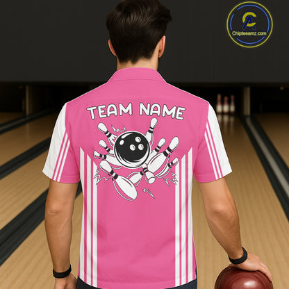 Custom Retro Pink Bowling Button-up Shirts, Team Bowling Hawaiian League jerseys NQS11589
