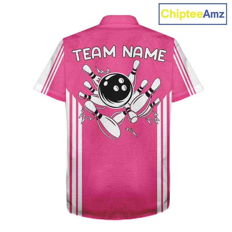 Custom Retro Pink Bowling Button-up Shirts, Team Bowling Hawaiian League jerseys NQS11589