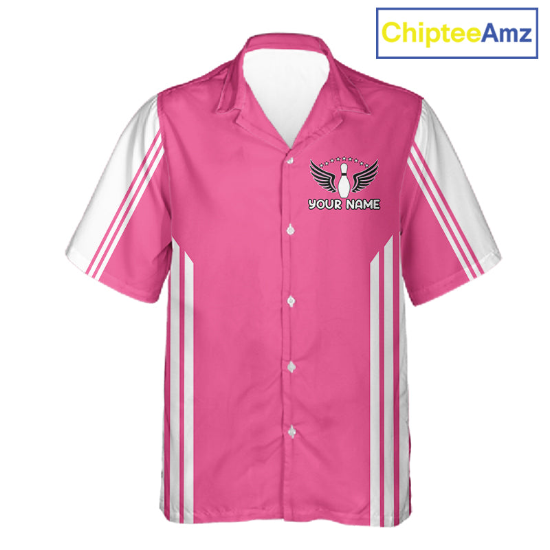 Custom Retro Pink Bowling Button-up Shirts, Team Bowling Hawaiian League jerseys NQS11589