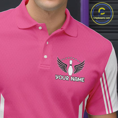 Custom Retro Pink Bowling Polo Shirts, Bowling 1/4 zip jersey For Men, Team Bowling League jerseys NQS11589