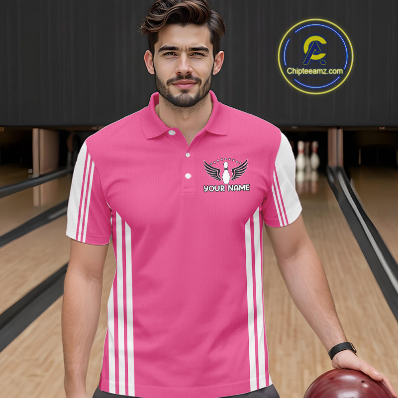 Custom Retro Pink Bowling Polo Shirts, Bowling 1/4 zip jersey For Men, Team Bowling League jerseys NQS11589