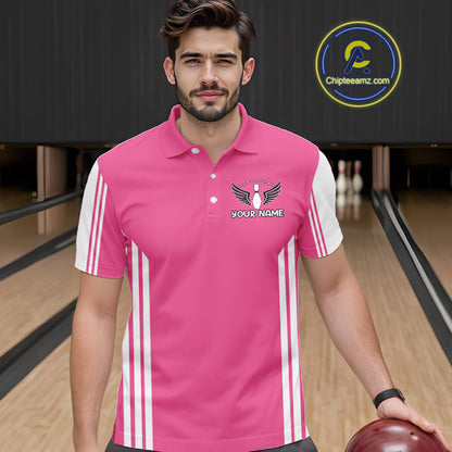 Custom Retro Pink Bowling Polo Shirts, Bowling 1/4 zip jersey For Men, Team Bowling League jerseys NQS11589
