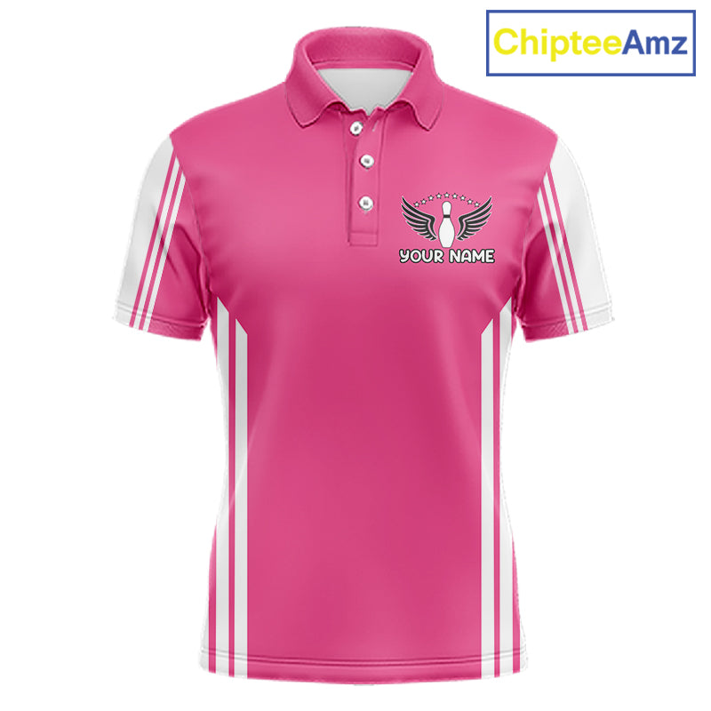 Custom Retro Pink Bowling Polo Shirts, Bowling 1/4 zip jersey For Men, Team Bowling League jerseys NQS11589