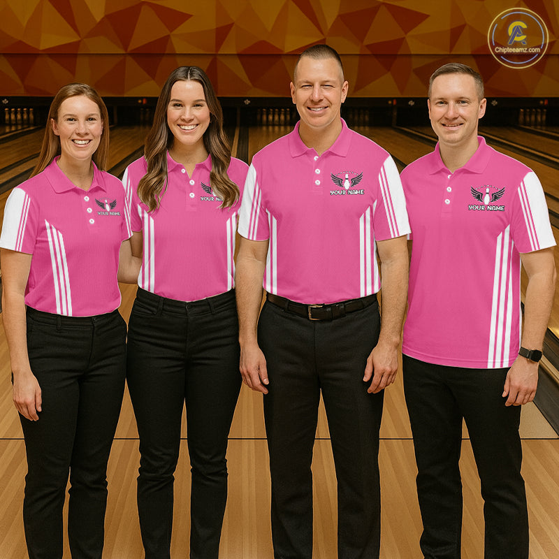 Custom Retro Pink Bowling Polo Shirts, Bowling 1/4 zip jersey For Women, Team Bowling League jerseys NQS11589