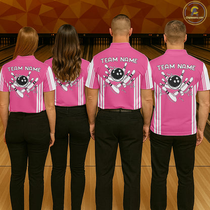 Custom Retro Pink Bowling Polo Shirts, Bowling 1/4 zip jersey For Women, Team Bowling League jerseys NQS11589