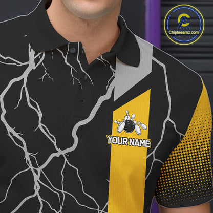 Personalized black and yellow bowling shirt for men lightning thunder custom bowling gifts for men NQS11377