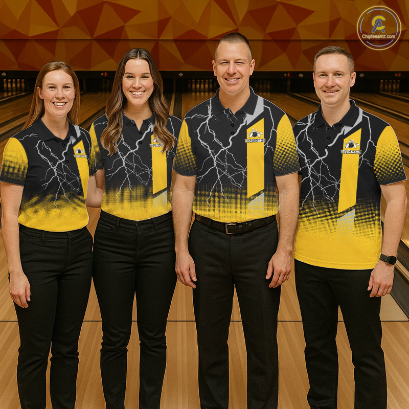 Personalized black and yellow bowling shirt for men lightning thunder custom bowling gifts for men NQS11377