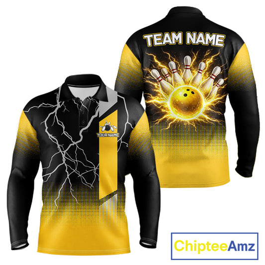 Personalized black and yellow bowling shirt for men lightning thunder custom bowling gifts for men NQS11377