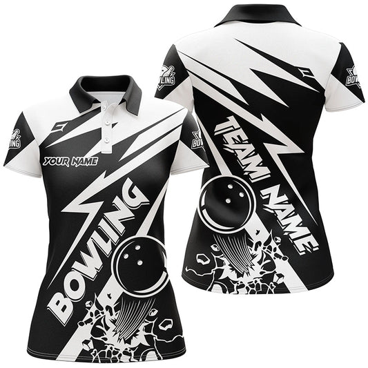 Black and white bowling Polo, Quarter Zip shirts for women Custom Bowling Team League Jerseys NQS7748