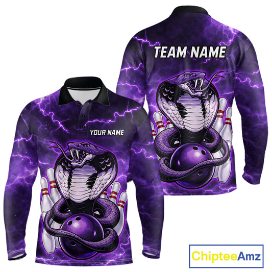 Purple Lightning thunder snake bowling shirts for men Custom bowling league shirts, gifts for bowlers NQS11402