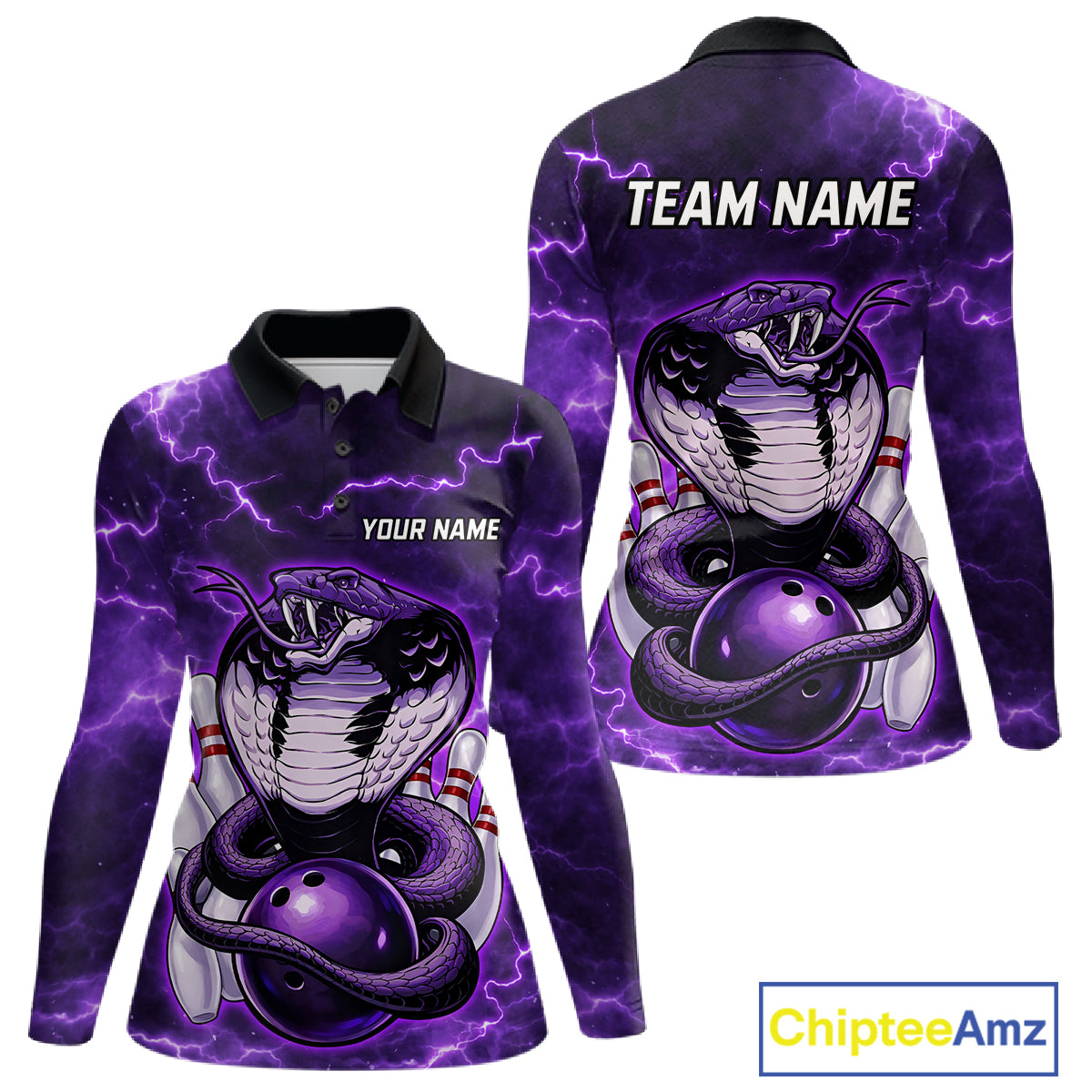 Purple Lightning thunder snake women's bowling shirts Custom bowling league shirts, gifts for bowlers NQS11402