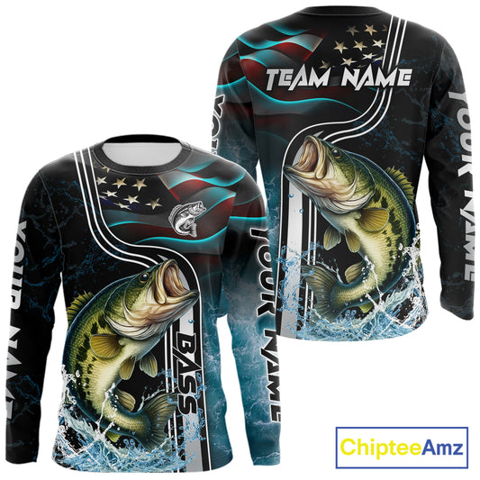Largemouth Bass fishing US Flag customize performance Fishing shirts, patriotic Bass fishing jerseys NQS11601
