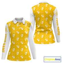 Load image into Gallery viewer, Yellow and white golf pattern Women Golf polo shirts custom name golf beer outfit ladies golf clothes NQS9855