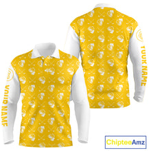 Load image into Gallery viewer, Yellow and white golf pattern Mens Golf polo shirts custom name golf beer outfit men golf clothes NQS9855