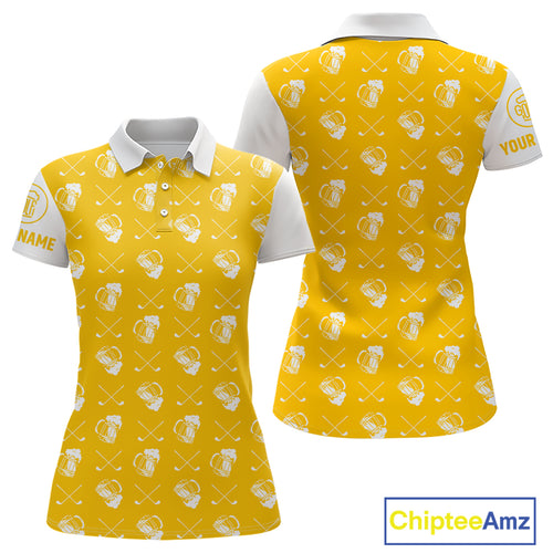 Yellow and white golf pattern Women Golf polo shirts custom name golf beer outfit ladies golf clothes NQS9855