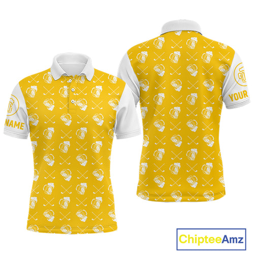 Yellow and white golf pattern Mens Golf polo shirts custom name golf beer outfit men golf clothes NQS9855