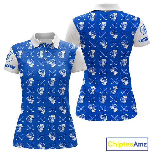 Blue and white golf pattern Women Golf polo shirts custom name golf beer outfit ladies golf clothes NQS9856