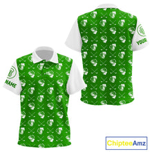 Load image into Gallery viewer, Green and white golf pattern Kid golf polo shirts custom golf beer outfit Kid golf clothes NQS9861