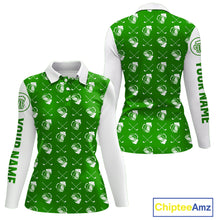 Load image into Gallery viewer, Green and white golf pattern Women Golf polo shirts custom name golf beer outfit ladies golf clothes NQS9861