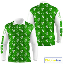Load image into Gallery viewer, Green and white golf pattern Mens Golf polo shirts custom name golf beer outfit men golf clothes NQS9861