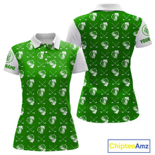 Load image into Gallery viewer, Green and white golf pattern Women Golf polo shirts custom name golf beer outfit ladies golf clothes NQS9861